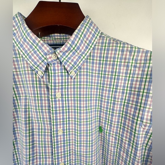 Ralph Lauren Shirt Mens XL‎ Blue Pink Plaid Short Sleeve Green Pony - Picture 3 of 8